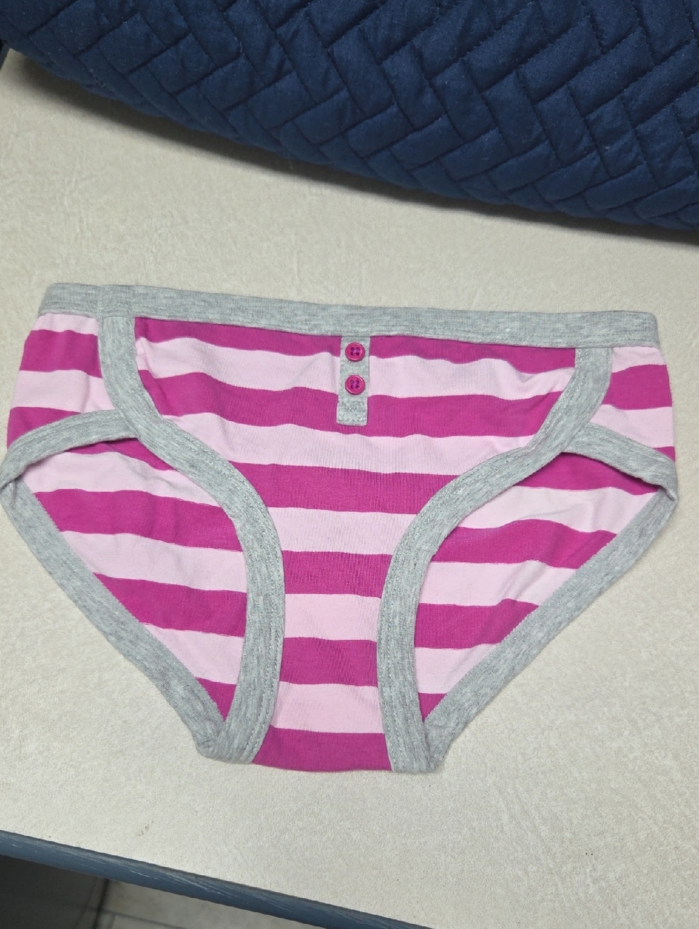 Copper Key Fuchsia and Light Pink Striped Bikini Briefs with Gray Trim